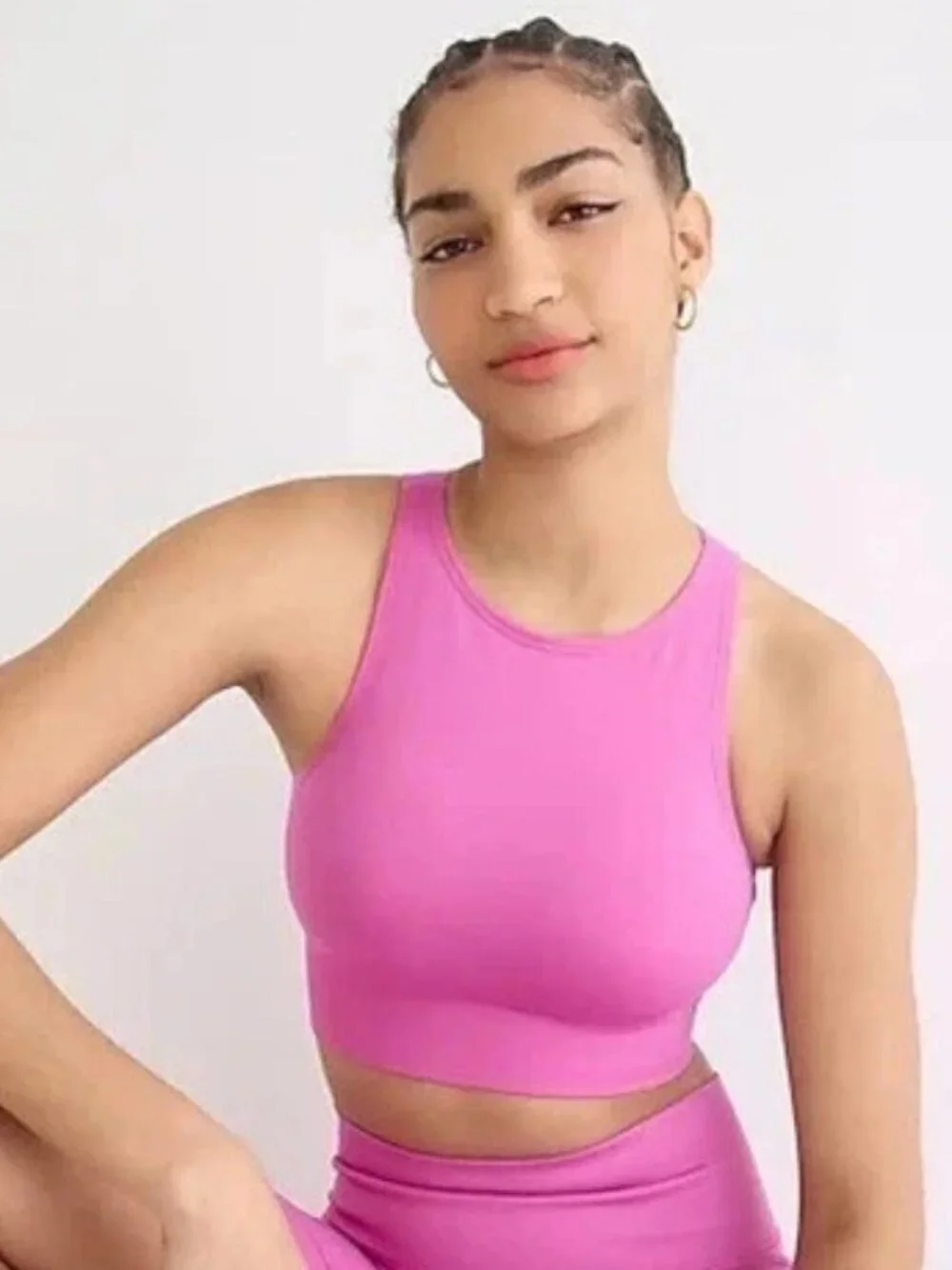 NWT J.Crew SculptStretch High Neck Longline Sports Bra Crop Top Pink LARGE